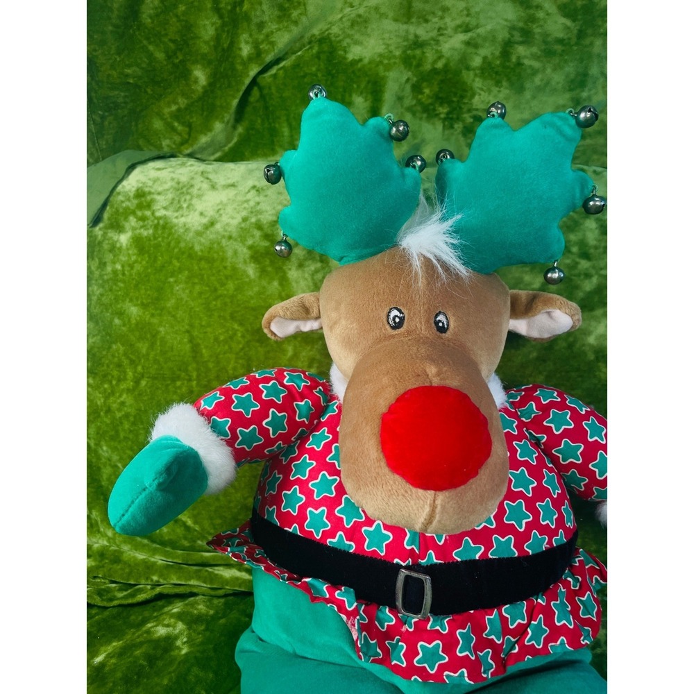 Home for the Holidays Jingle Christmas Reindeer Plush Decor Red Green kitsch 90s - Picture 4 of 7
